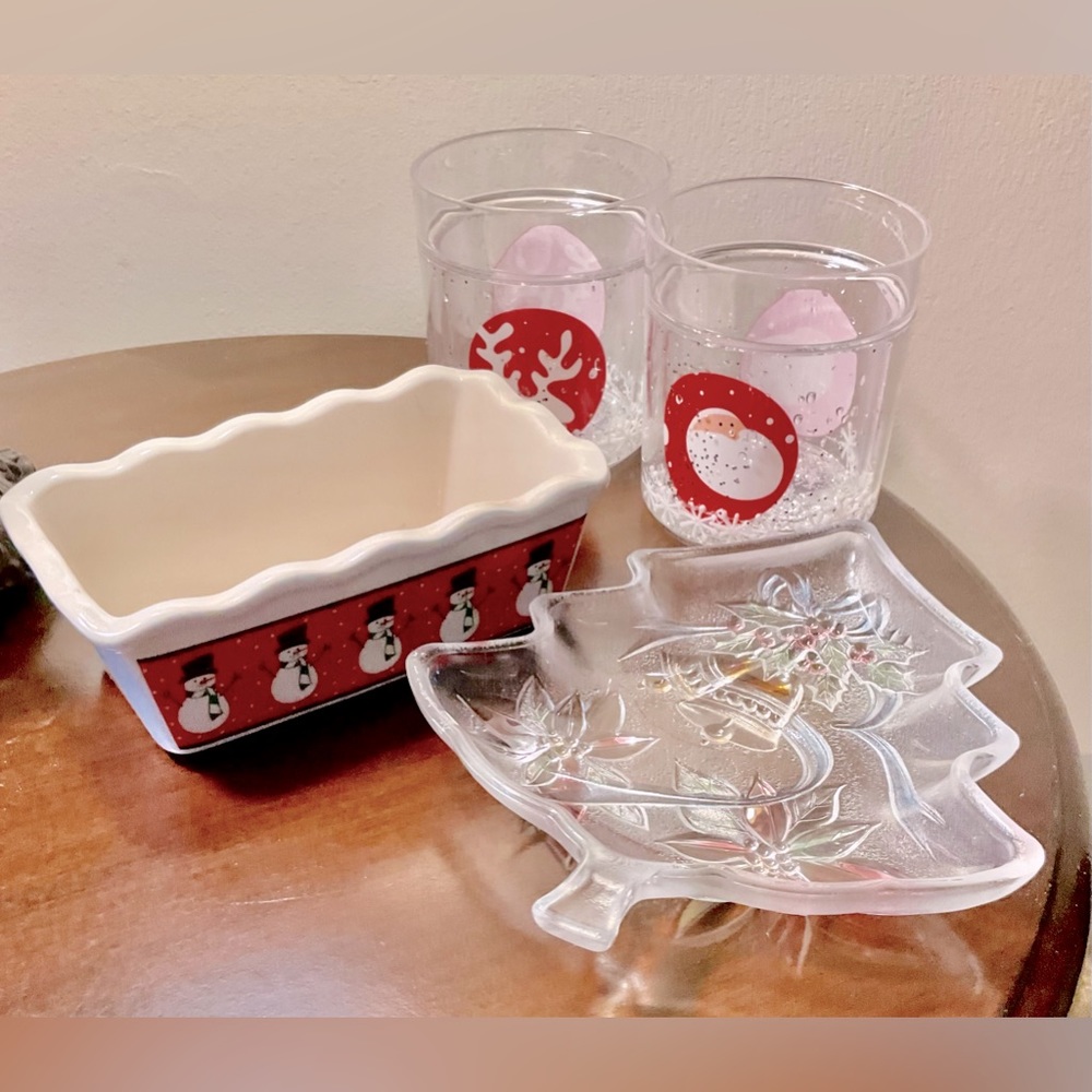 Set of holiday dish, plate and glasses